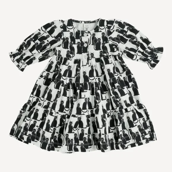 NWT Kate Quinn Long Sleeve Prairie Dress Black Cat Organic Cotton 3-6m - Picture 1 of 2